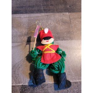 Yarn felt soldier waving flag Handmade boy ornament xmas